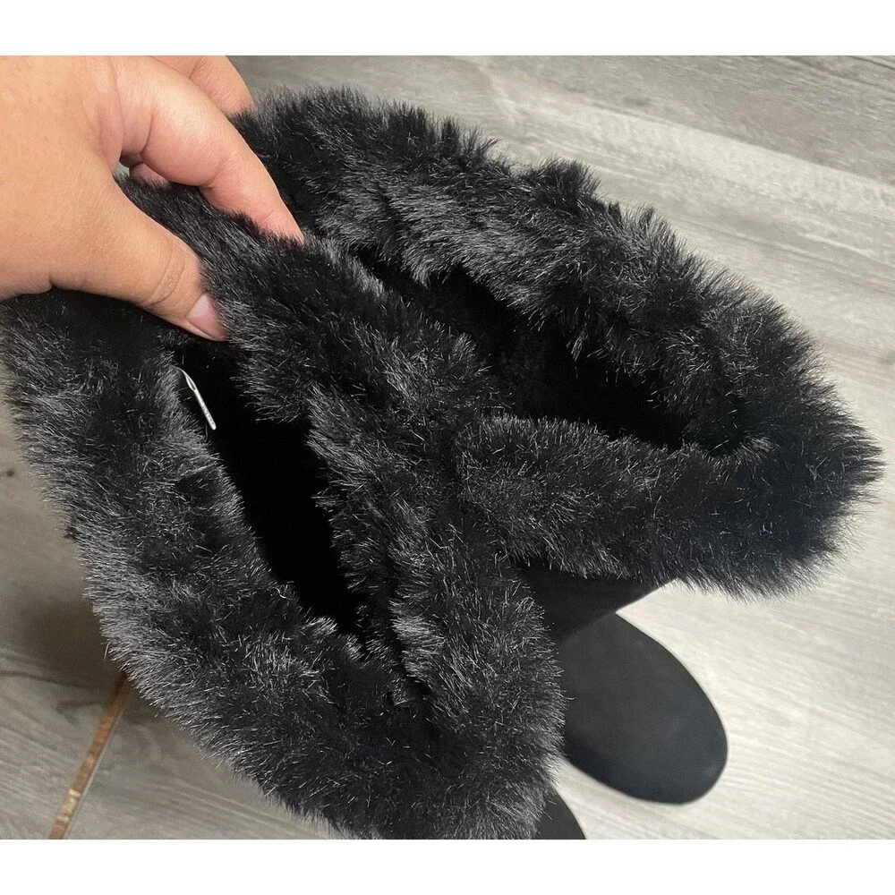 BearPaw Black Tall Faux Fur Winter Boots with Stud Accents Size US 10 Women’s